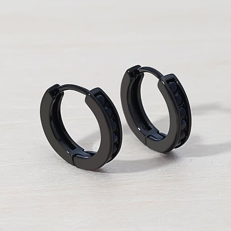 Tarsus 15mm Unisex Black Round CZ Hoop Earrings Huggie Ear Piercing men - Image 4